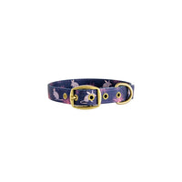 Anipal Billie the Bilby dog collar in Small, navy webbing printed with bilbies and brass hardware