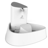 White All Fur You Seashell pet water fountain with a grey spout, shown on a white background