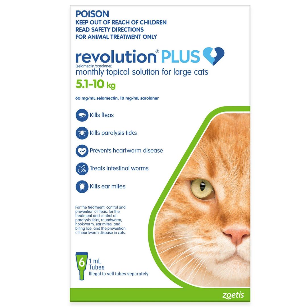 Revolution Plus for Cats - Large Cats (5.1-10kg) 6 Pack | PeekAPaw Pet Supplies