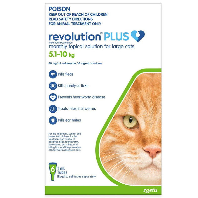 Revolution Plus for Cats - Large Cats (5.1-10kg) 6 Pack | PeekAPaw Pet Supplies