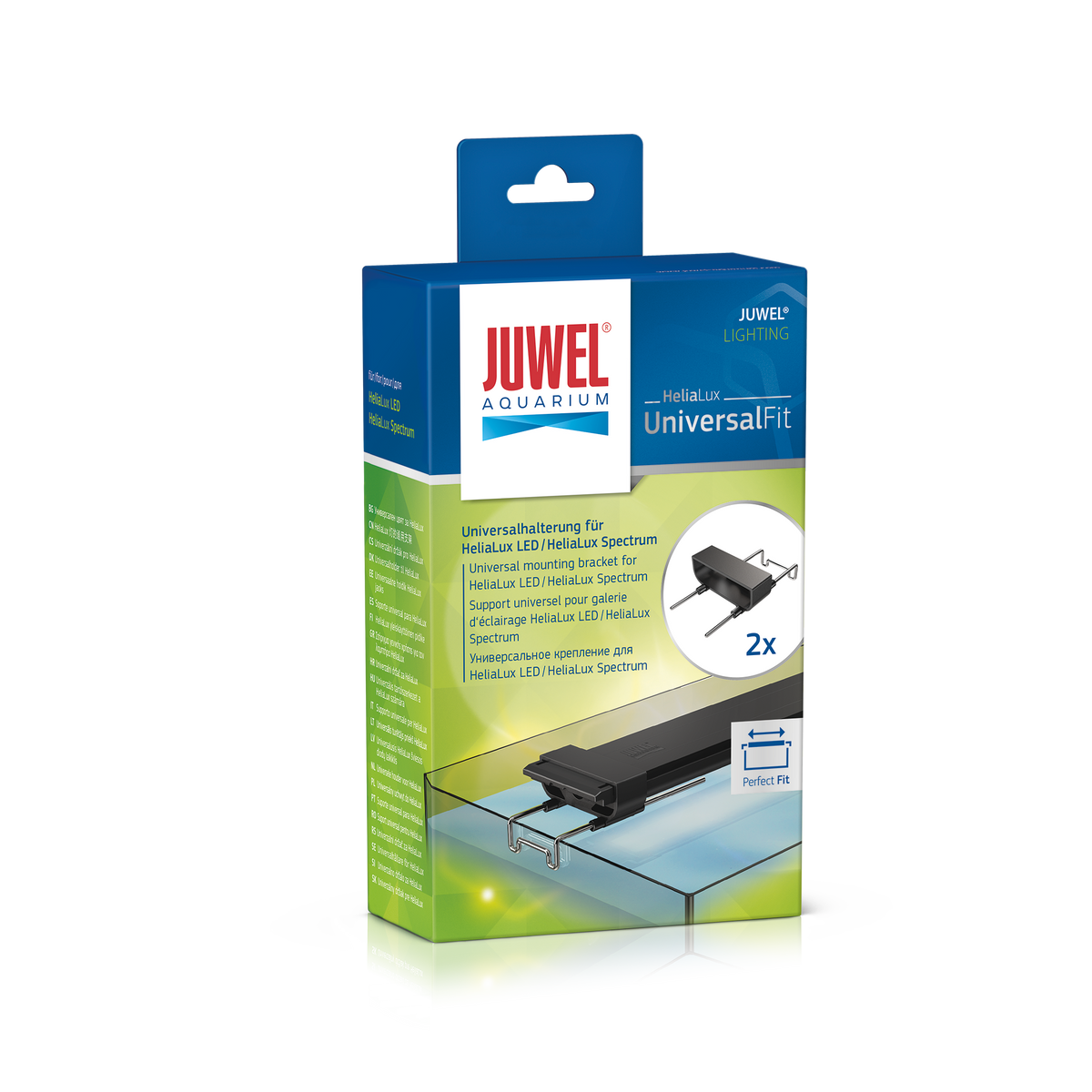 Juwel HeliaLux UniversalFit bracket spanning an open aquarium