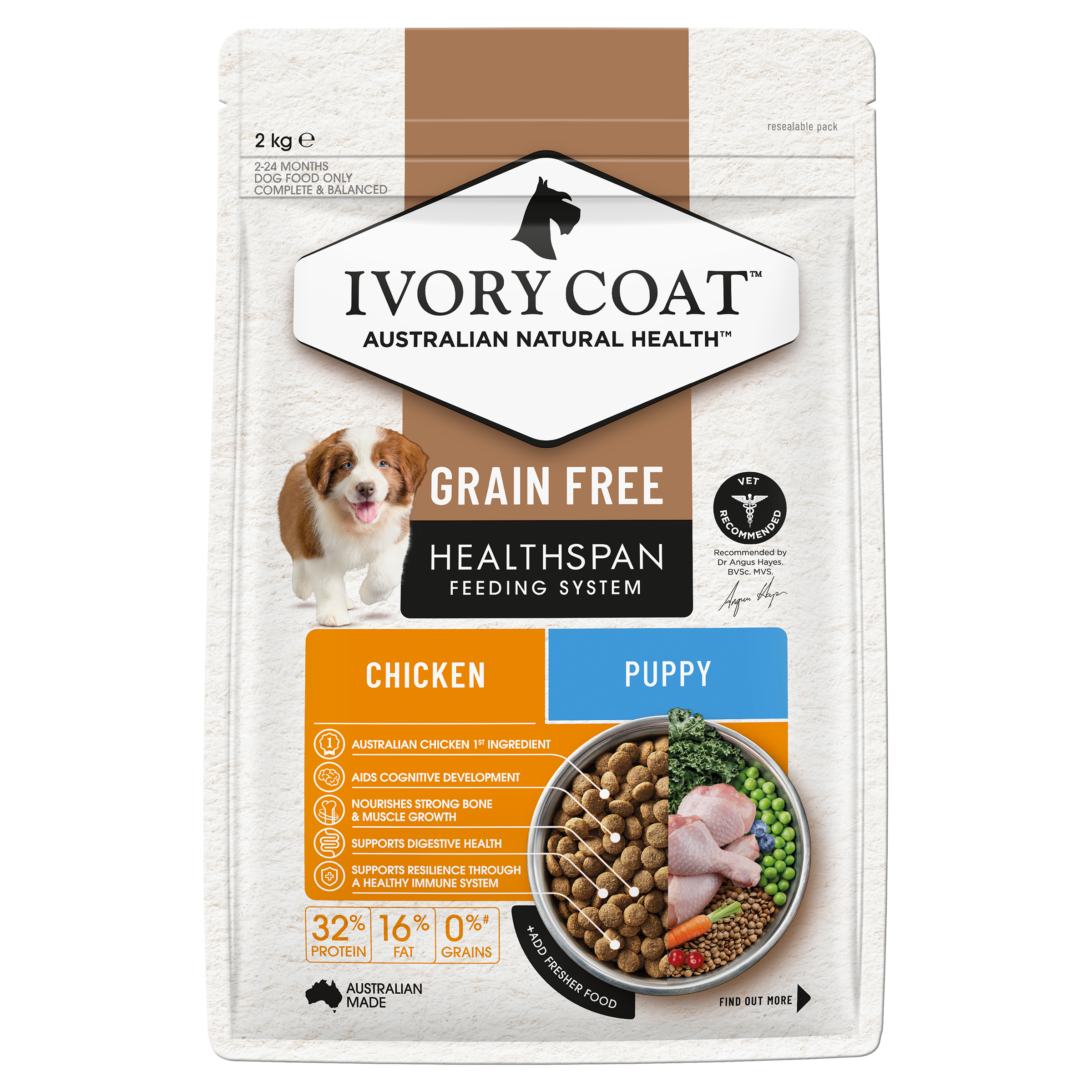 Ivory Coat Grain Free Puppy All Breeds Dry Dog Food Chicken front of pack