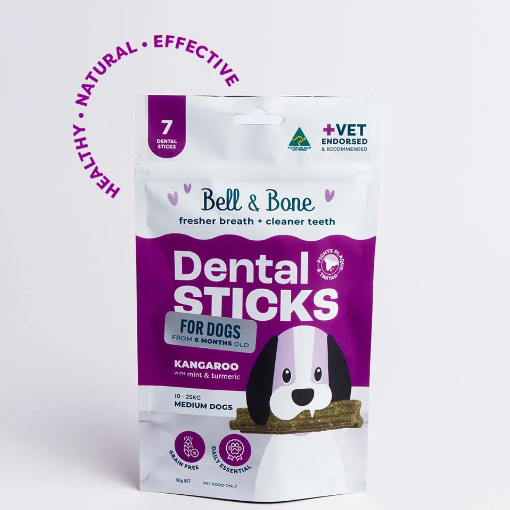 Bell and Bone Dental Sticks for Adult Dogs - Kangaroo, Mint & Turmeric