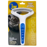 JW GripSoft undercoat rake on its retail card, labelled Deluxe Undercoat Rake, with a black dog