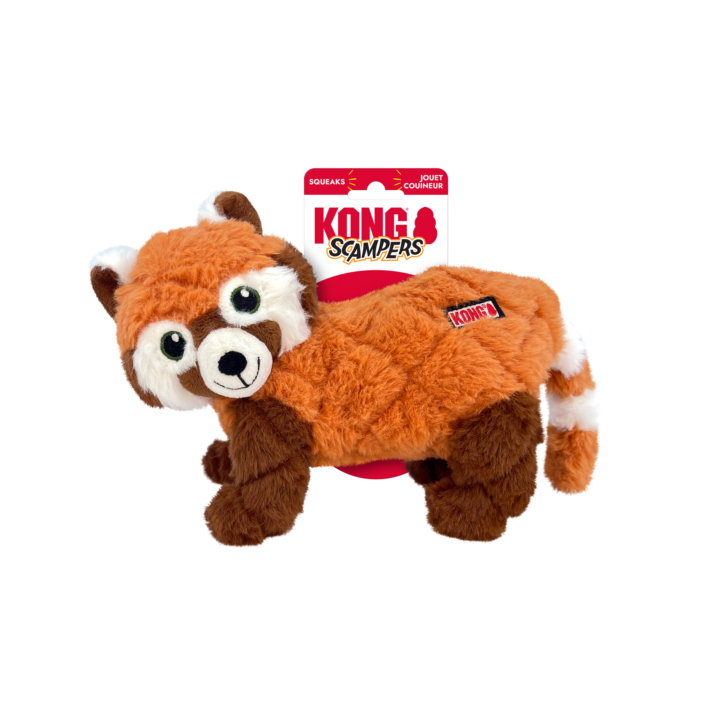KONG Dog Toys Scampers Red Panda shown in its retail packaging