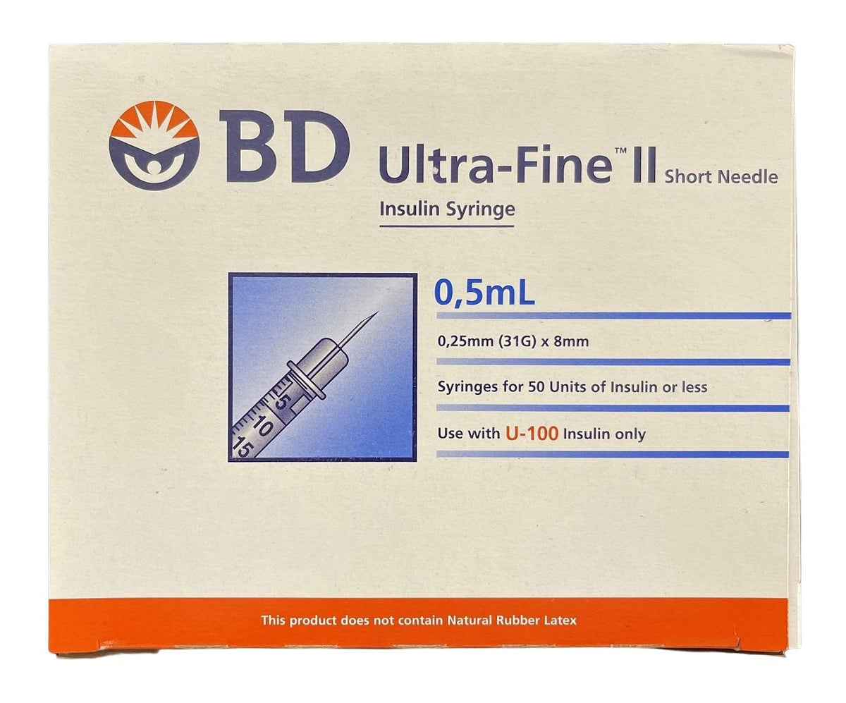 BD Ultra-Fine 0.5mL insulin syringe 31G x 8mm box of 100 (328821)