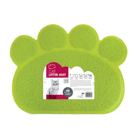 Paw-shaped M-Pets cat litter mat in lime green with its retail label attached