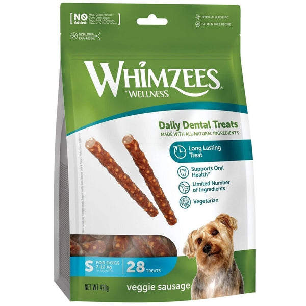 Whimzees Dental Dog Treats Veggie Sausage - Small 28 | PeekAPaw Pet Supplies