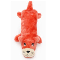 Zippy Paws Bottle Crusherz plush dog toy shaped as an orange otter, seen head-on