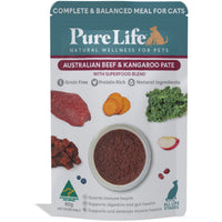 Pure Life Australian Beef and Kangaroo Pate wet cat food, single 80g pouch front