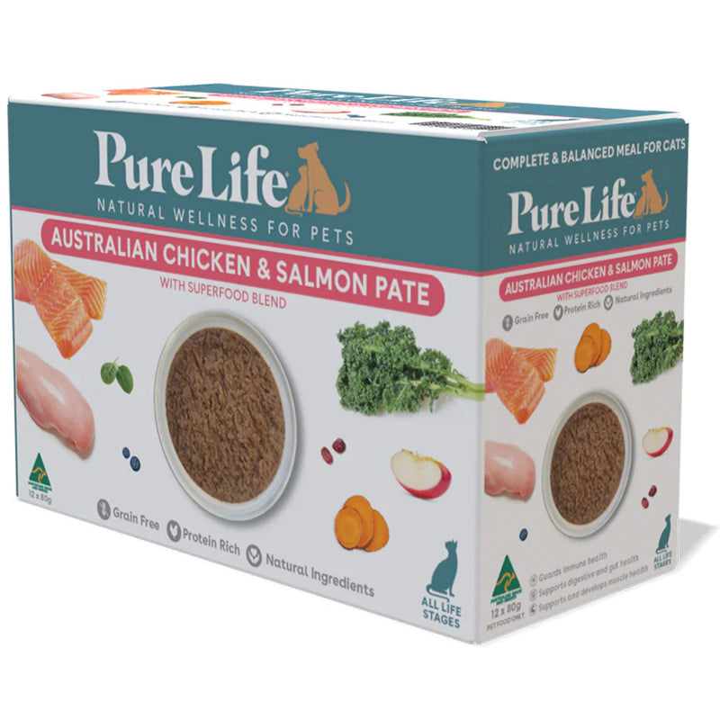 Pure Life Wet Cat Food Chicken and Salmon Pate 85g x 12 | PeekAPaw Pet Supplies