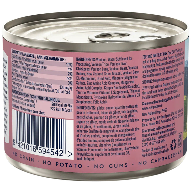 ZIWI Peak Cat Food Cans Venison 185g | PeekAPaw Pet Supplies