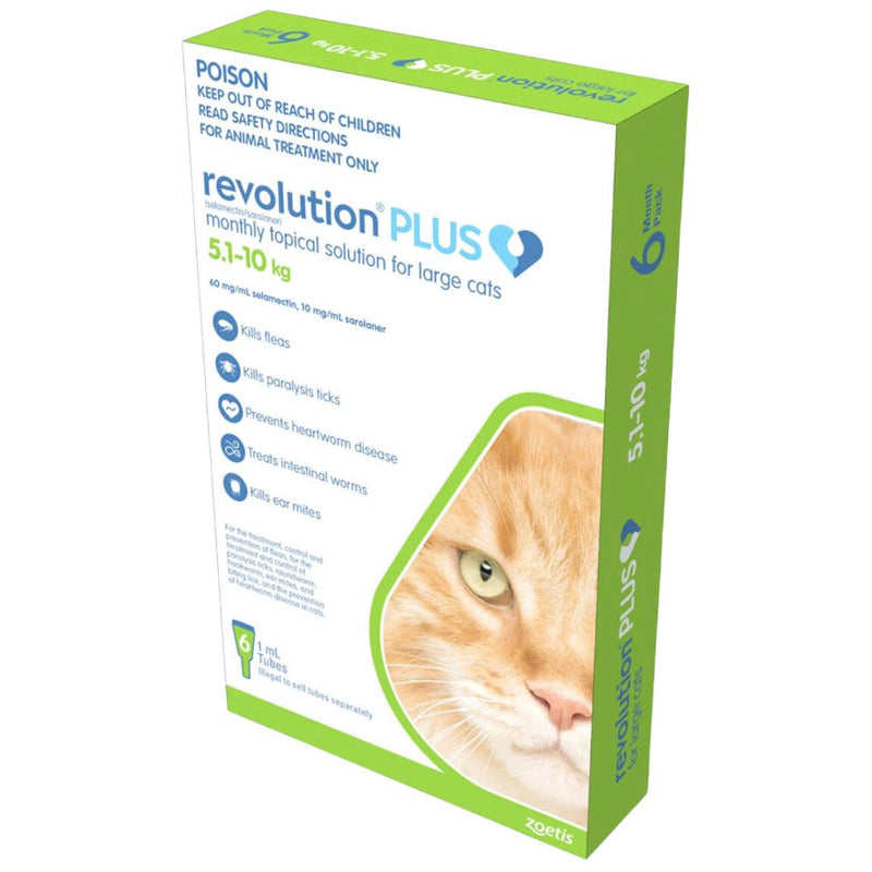 Revolution Plus for Cats - Large Cats (5.1-10kg) 6 Pack | PeekAPaw Pet Supplies