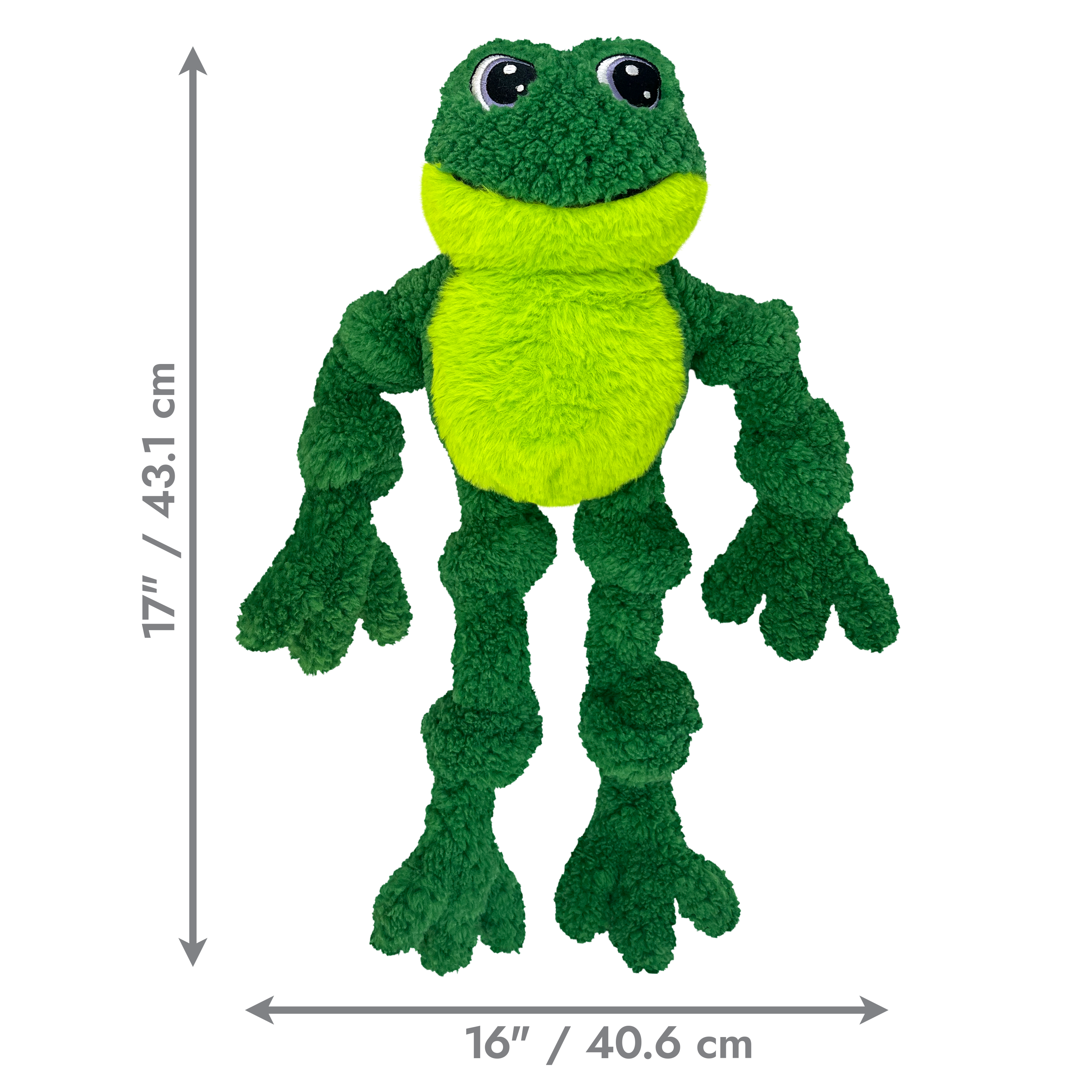 KONG Dog Toys Knots Frog shown with its dimensions labelled
