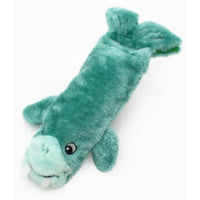 Zippy Paws Bottle Crusherz plush dog toy shaped as a teal walrus, on a white background
