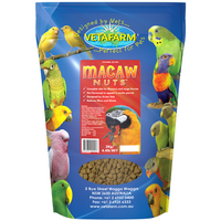 Vetafarm Macaw Nuts parrot diet, 2kg bag with parrot border artwork