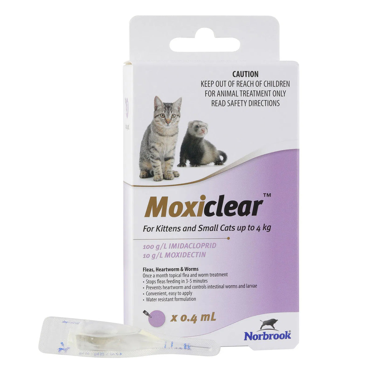 Moxiclear Spot-On for Kittens and Small Cats up to 4kg, violet 3 pack carton