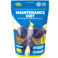 Vetafarm Maintenance Diet parrot pellets, 350g bag with cockatiel artwork