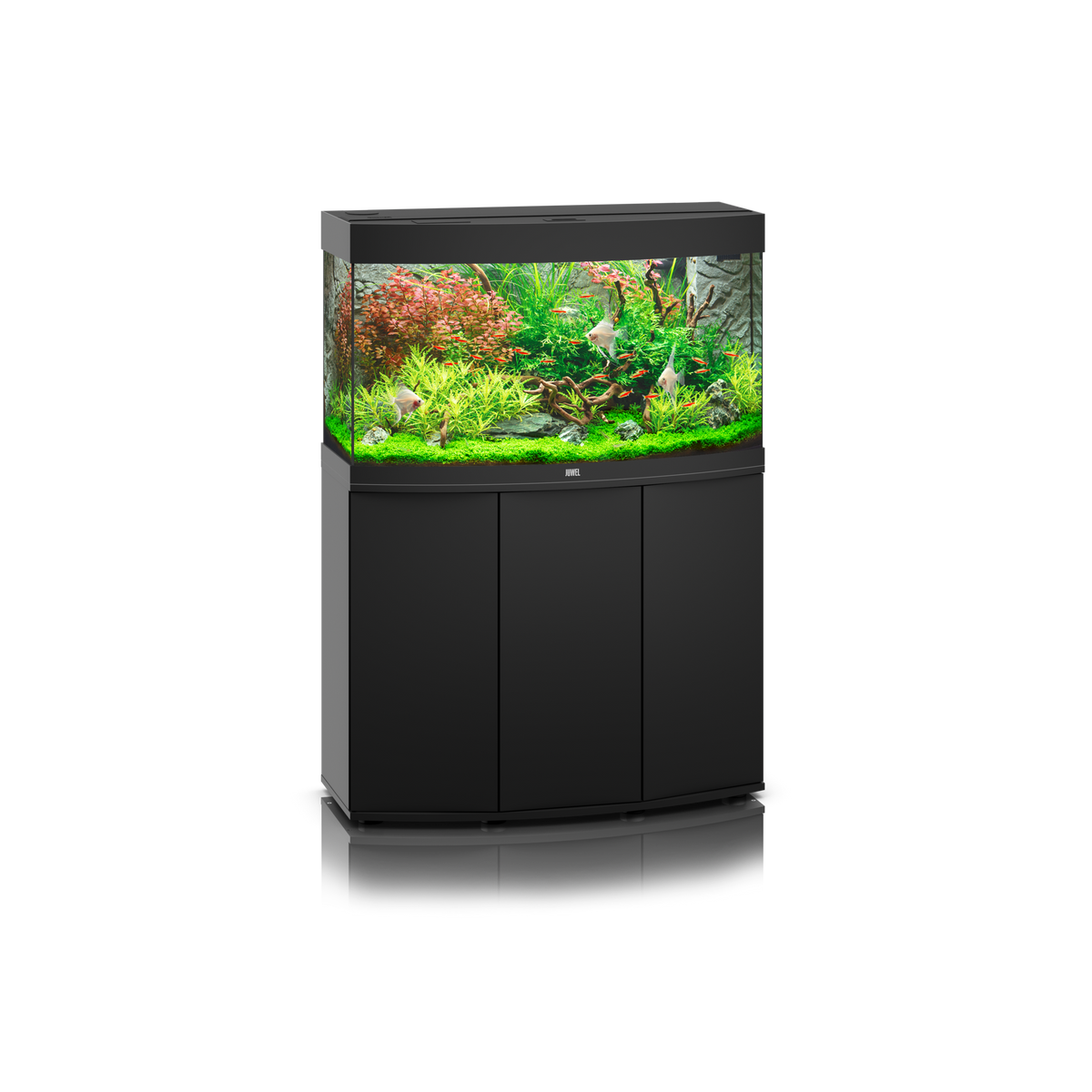 Juwel SBX Vision 180 cabinet in black with the aquarium on top