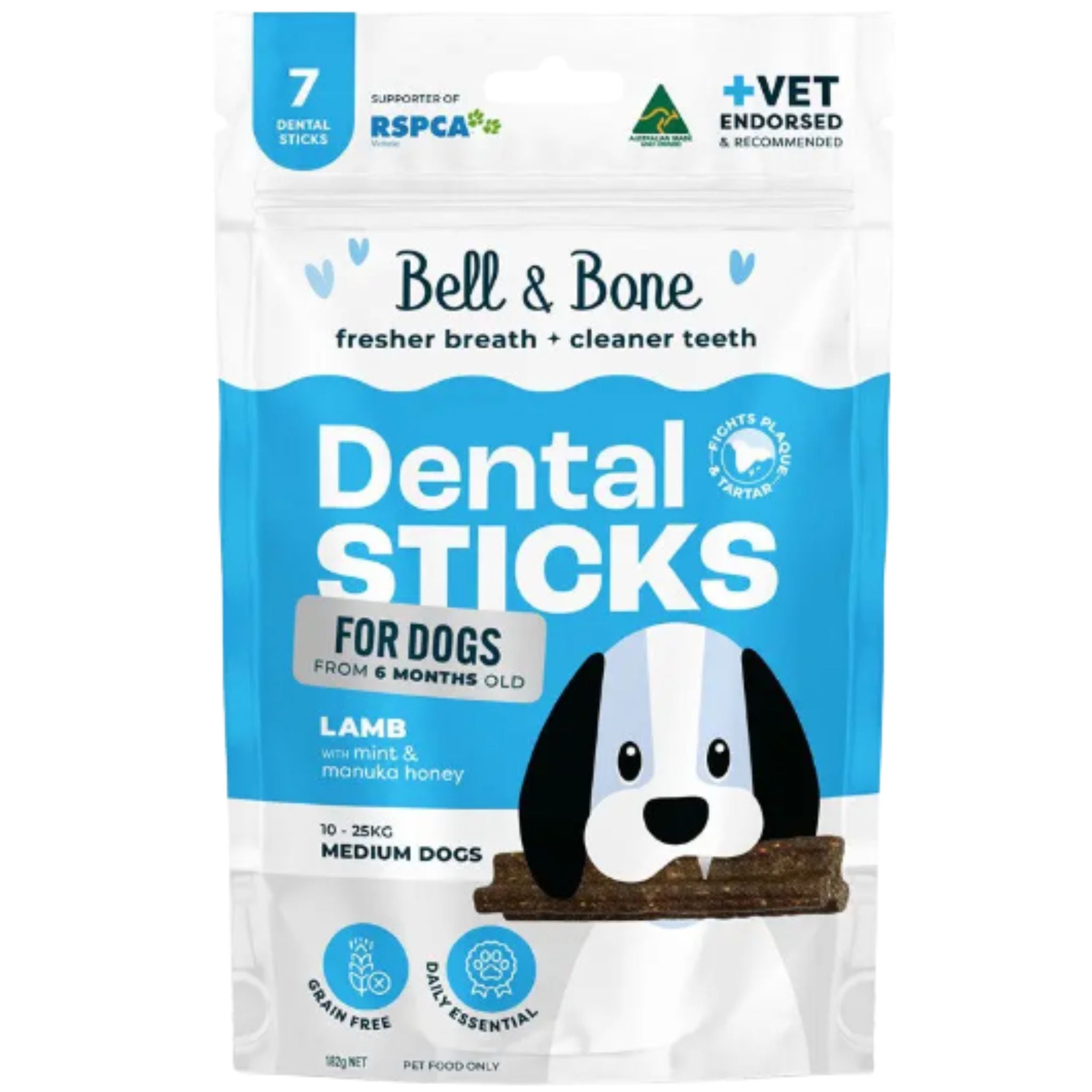 Bell and Bone Dental Sticks for Adult Dogs - Lamb, Mint & Manuka Honey