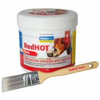 Kelato RedHOT Paste chew deterrent in a 500g tub, shown with an application brush beside it