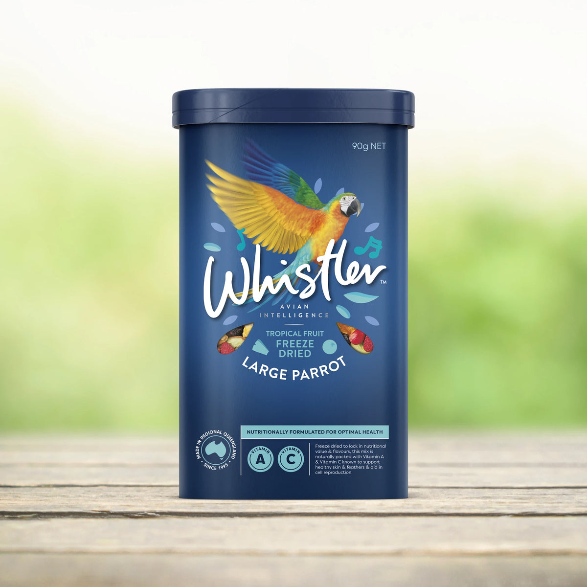 Whistler Large Parrot Freeze Dried Medley 90g tub - front of pack