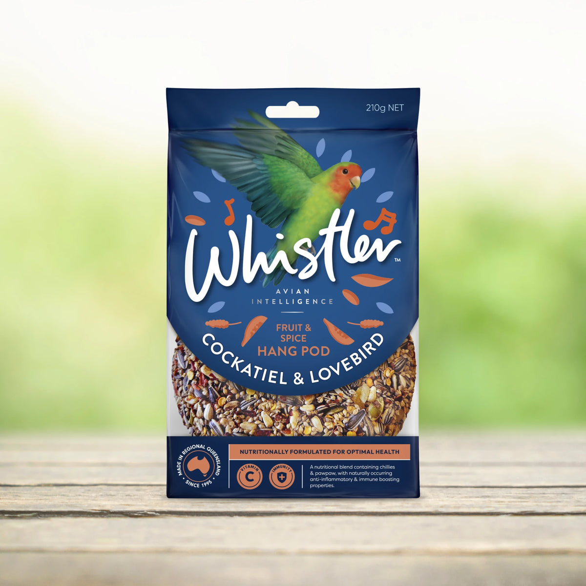 Whistler Cockatiel & Lovebird Fruit & Spice Hang Pod 210g - front of pack