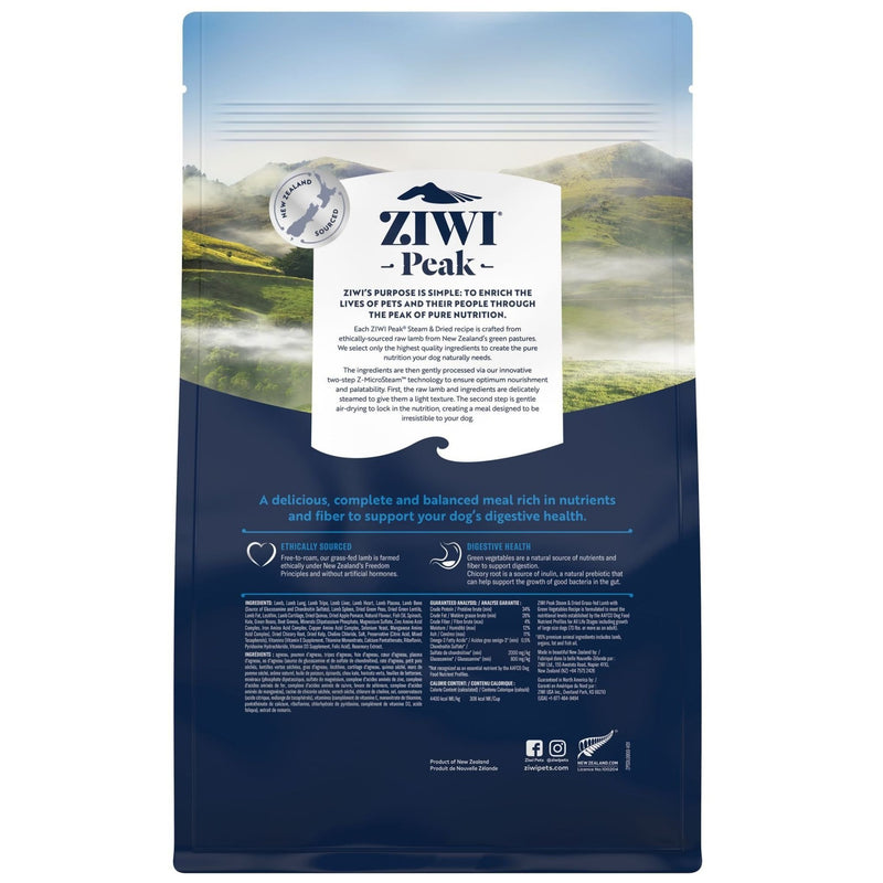 Ziwi Peak Steam and Dried Dog Food Grass-Fed Lamb with Green Vegetables