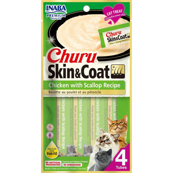 Inaba Cat Treat Churu Puree Skin & Coat Chicken Scallop