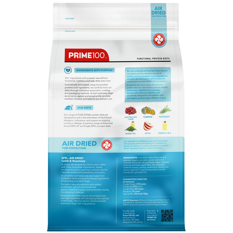 Prime100 SPD Air Dry Dog Food for Adult Lamb & Rosemary