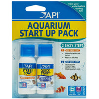 API Aquarium Start Up Pack on its blister card, holding Stress Coat and Quick Start bottles