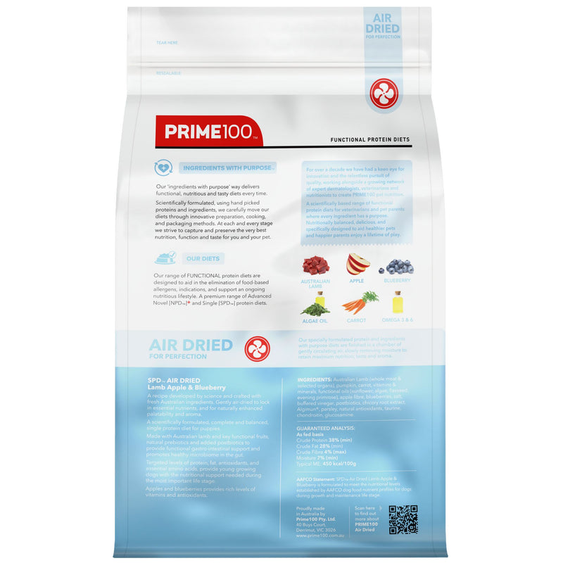 Prime100 SPD Air Dry Dog Food for Puppy Lamb, Apple & Blueberry