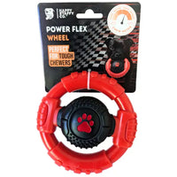 Happy Staffy Co Power Chew Wheel wheel-shaped rubber and ToughTech nylon chew toy with squeaker — main product image