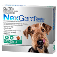 NexGard Chewables carton for dogs, green 10.1-25 kg band, three-chewable pack