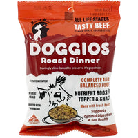 Mimi & Munch Doggios Roast Dinner Tasty Beef dry dog food, front of the red 100g pack