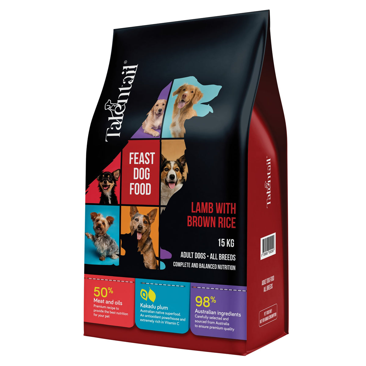 Talentail Feast Lamb with Brown Rice dry dog food, 15kg bag front of pack
