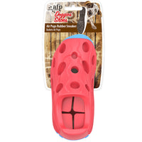 All for Paws AFP Doggies Shoes Air Pups rubber sneaker dog toy in coral and blue, on its card