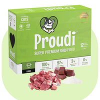 Proudi Lamb Raw Patties for Cats, 1.08kg box of frozen single-protein raw cat food