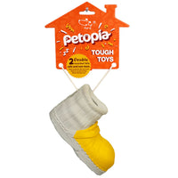 Petopia Ultra Tough Dog Toy Old Boots, a boot shaped treat-dispensing chew toy in 100% natural rubber