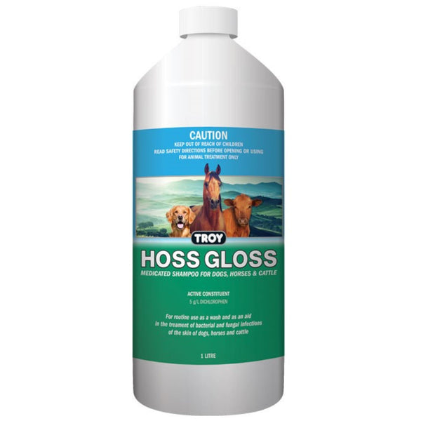 TROY Hoss Gloss Medicated Shampoo for Dogs, Horses and Cattle - 1L | PeekAPaw Pet Supplies