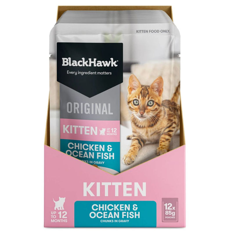 Black Hawk original Kitten Wet Cat Food Chicken & Ocean Fish - 85g x 12 | PeekAPaw Pet Supplies