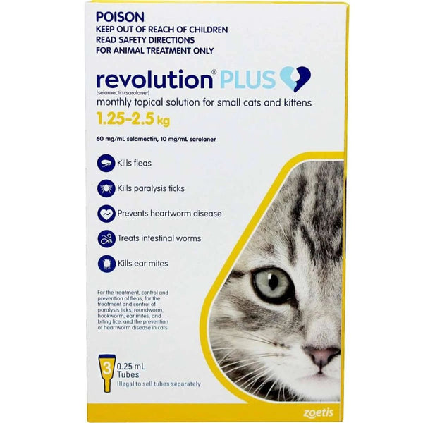 Revolution Plus for Cats - Kitten & Small Cats (1.25-2.5kg) 3 Pack | PeekAPaw Pet Supplies