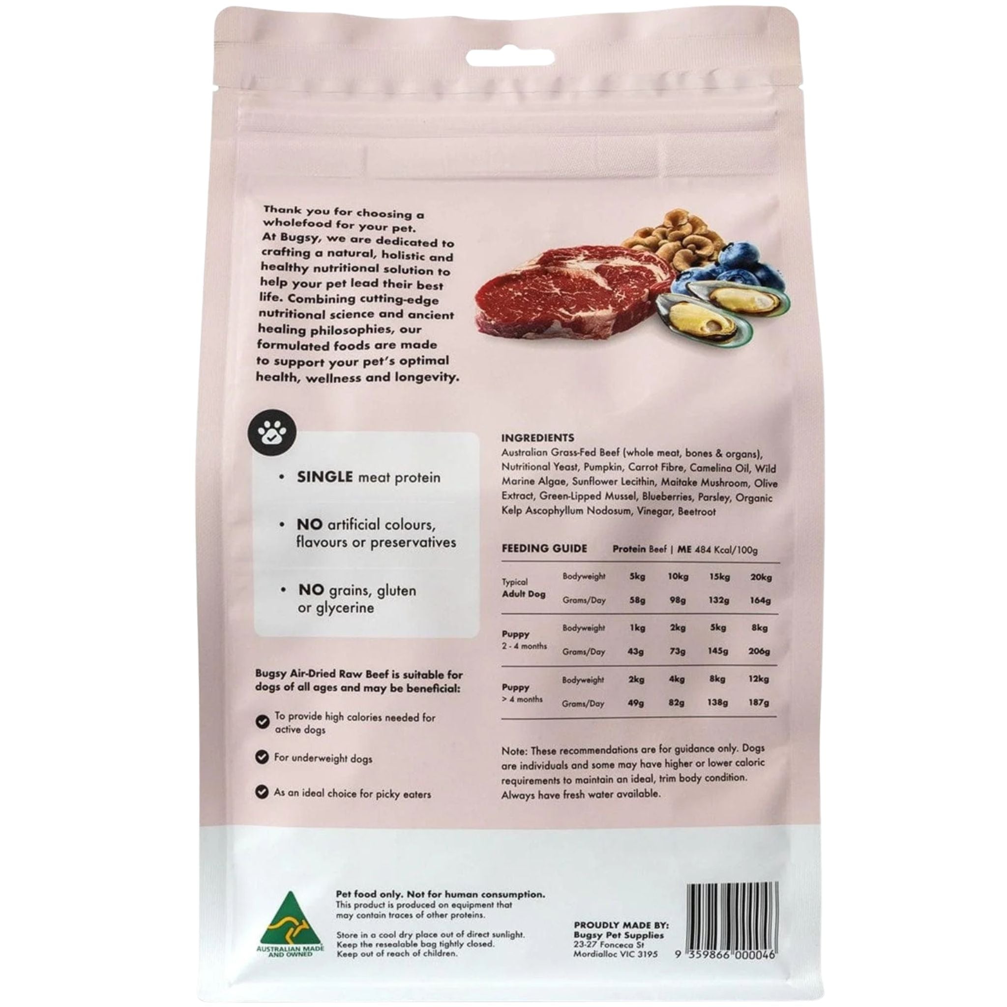 Bugsy's Premium Air-Dried Raw Dog Food Beef