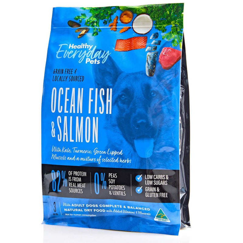 Healthy Everyday Pets Dry Dog Food Ocean Fish & Salmon - 3kg | PeekAPaw Pet Supplies