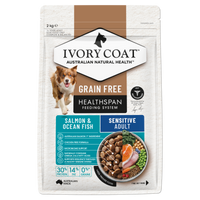 Ivory Coat Grain Free Salmon and Ocean Fish Sensitive Adult dry dog food, front of the bag