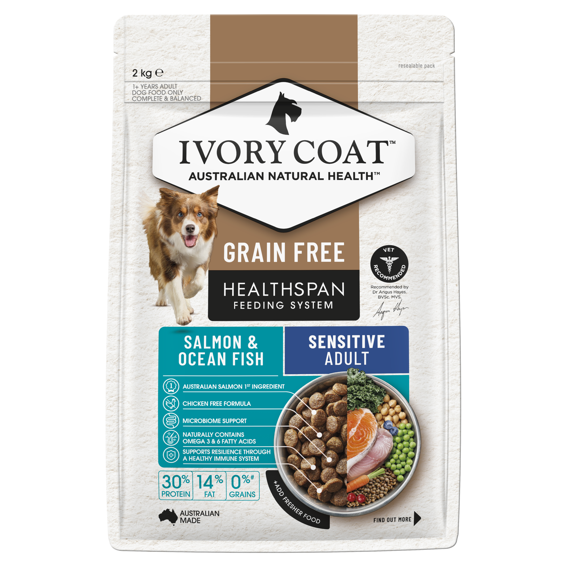 Ivory Coat Grain Free Adult All Breeds Dry Dog Food Salmon & Ocean Fish front of pack