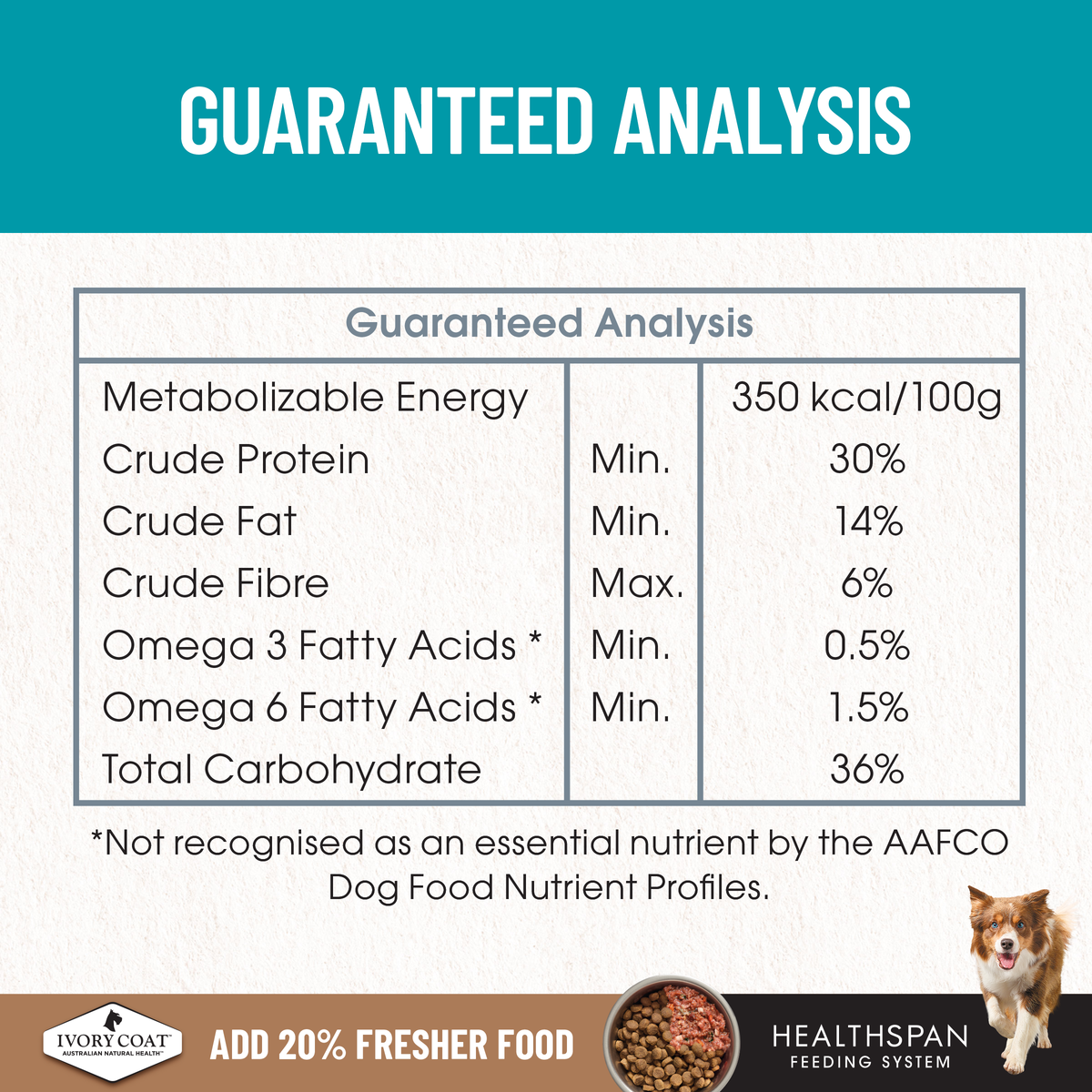 Ivory Coat Grain Free Salmon and Ocean Fish Adult guaranteed analysis table