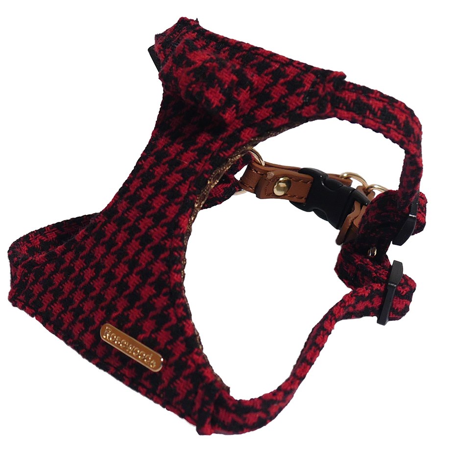 Rosewood Wag n Walk Toy Dog Red & Black Dogtooth Set