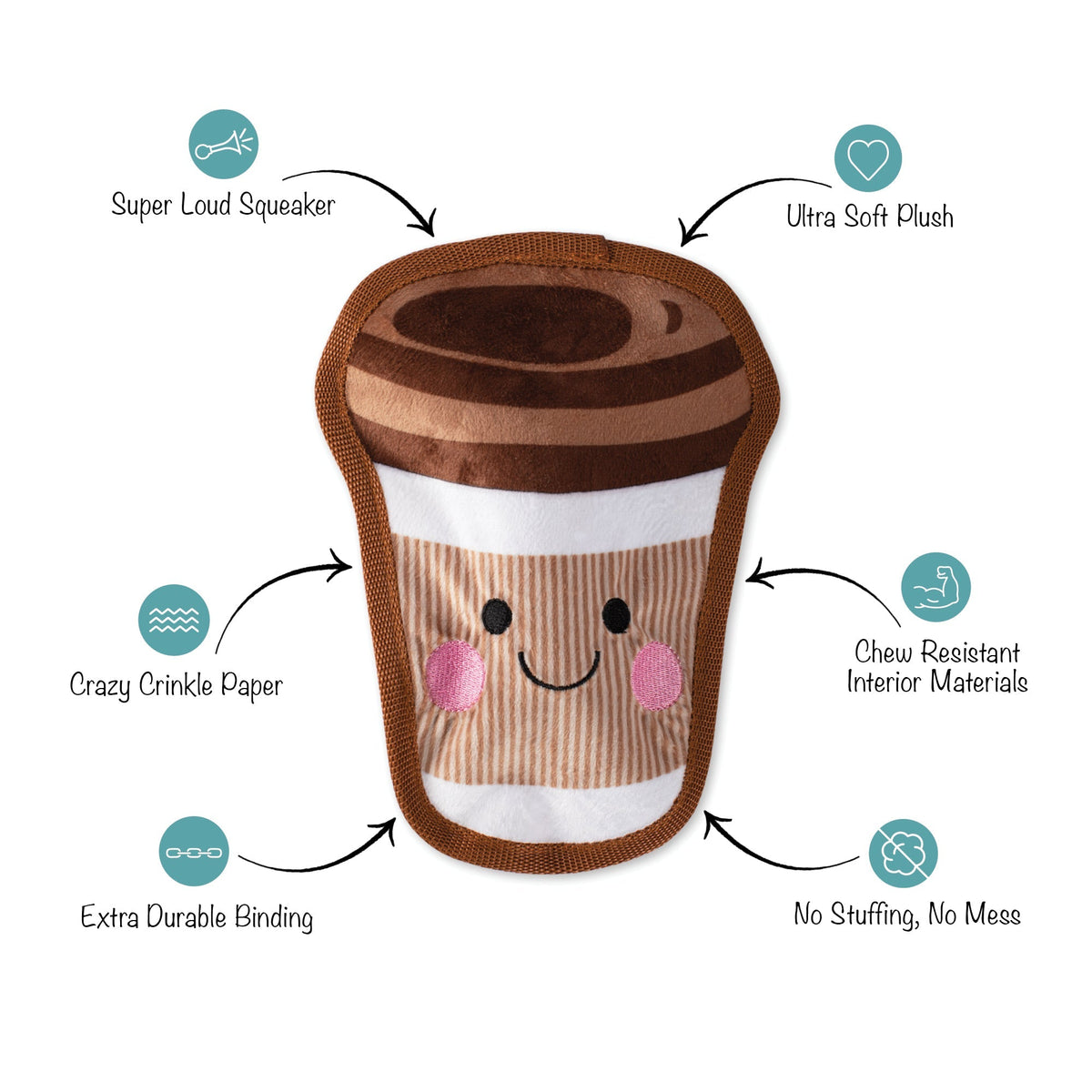 Fringe Studio Plush Squeaker Dog Toy - Happy Coffee — alternate view