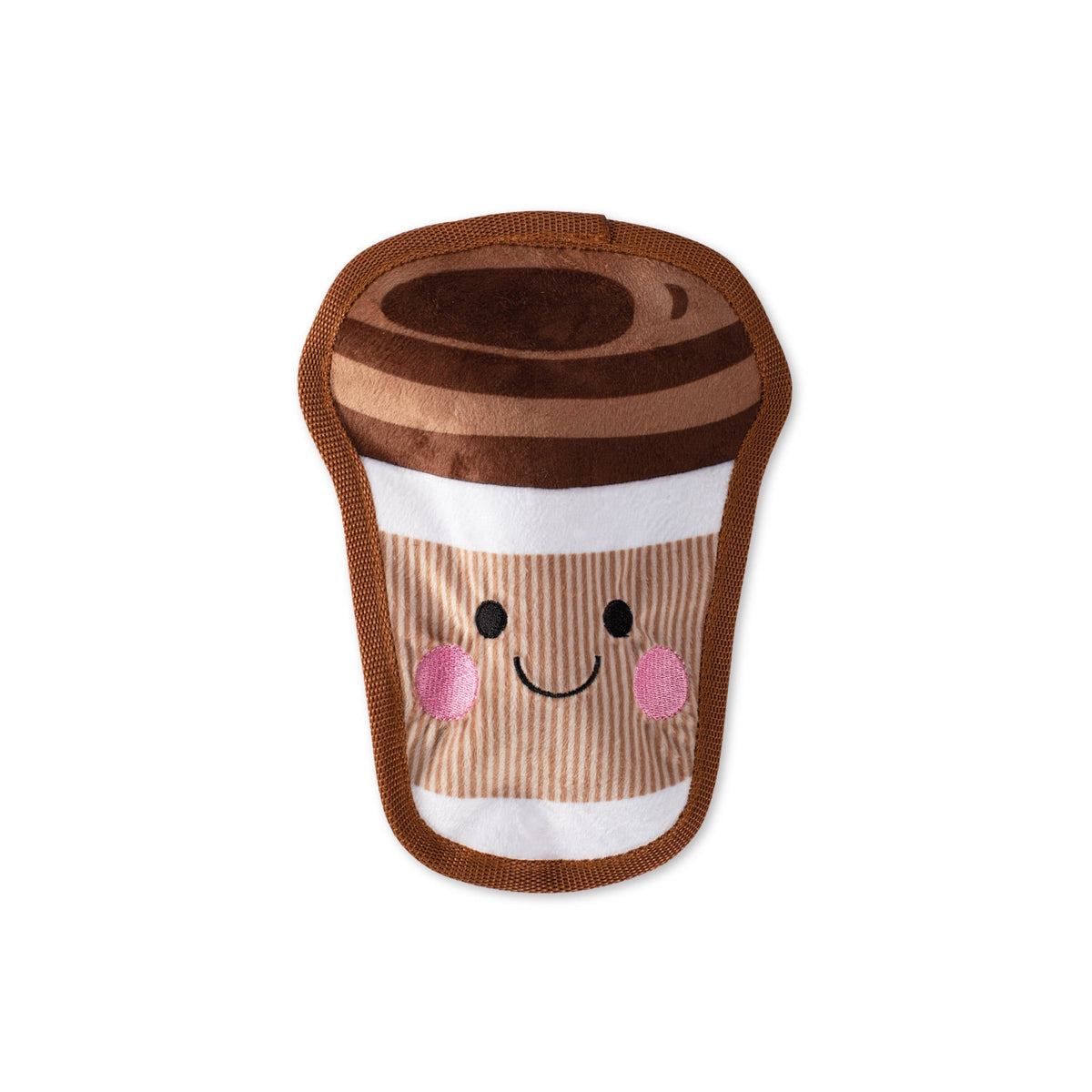 Fringe Studio Plush Squeaker Dog Toy - Happy Coffee — front view